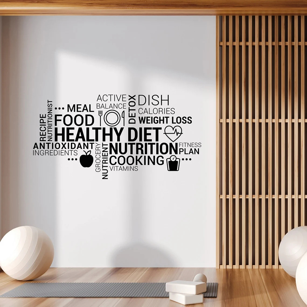 Nutrition Fitness And Health - 영감을주는 건강한 식사 비닐 벽 데칼